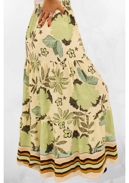 Viskon Kumaş Yırtmaçlı Çiçek Desenli Uzun Etek indirimleri