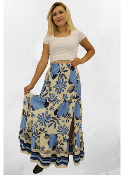 Viskon Kumaş Yırtmaçlı Çiçek Desenli Uzun Etek fiyatları