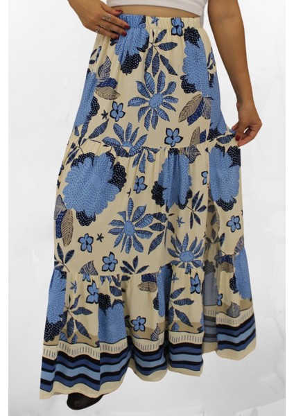 Viskon Kumaş Yırtmaçlı Çiçek Desenli Uzun Etek modelleri