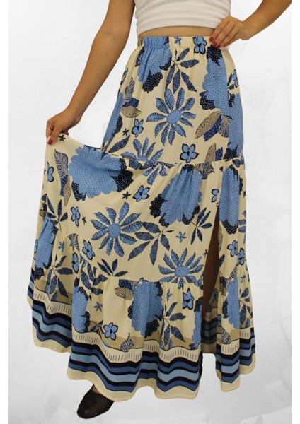 Viskon Kumaş Yırtmaçlı Çiçek Desenli Uzun Etek fırsatları