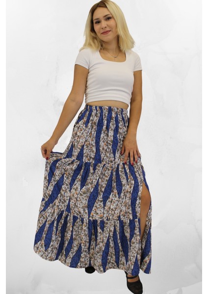 Viskon Kumaş Yırtmaçlı Çiçek Desenli Uzun Etek indirimleri