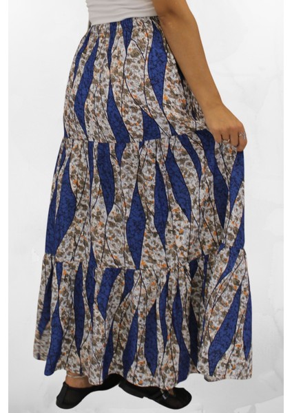 Viskon Kumaş Yırtmaçlı Çiçek Desenli Uzun Etek