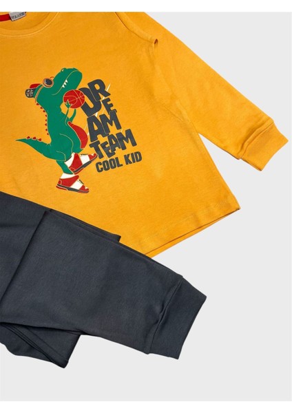 Erkek Çocuk Pamuklu Sarı Dinozor Desenli Uzun Kollu Pijama Takımı fiyatları