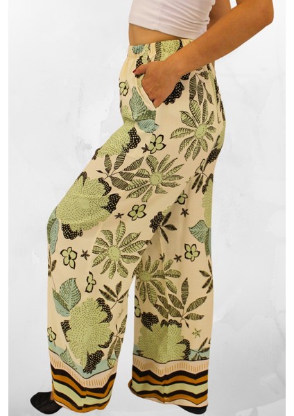 Rahat Kesim Beli Lastikli Viskon Kumaş Bol Paça Kadın Pantolon fırsatları