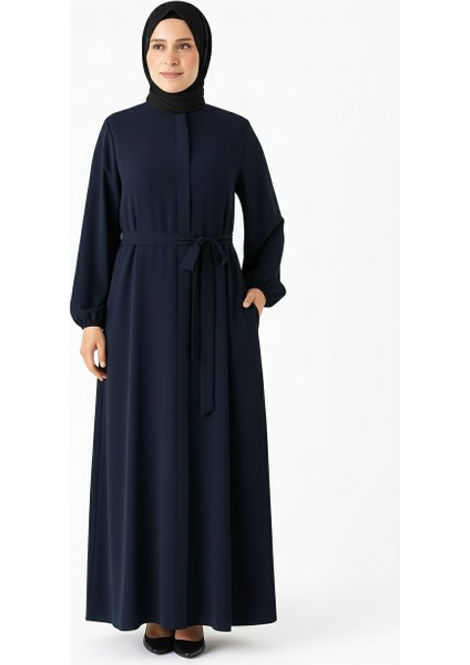 Mismoly Medine Ipeği Mevlana Kesim Cepli Kuşaklı Bol Ferace Lacivert modelleri