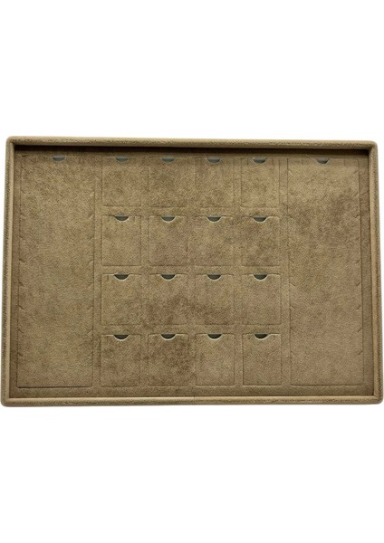 Süet Kumaş Kahve 34-24 cm Ayaklı 18 Pedli Kolye Tabla Stand