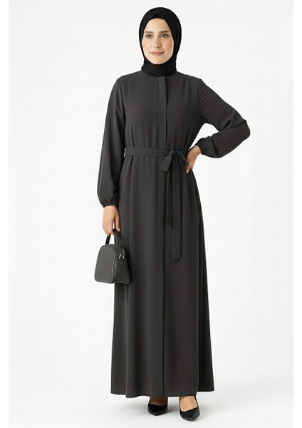 Mismoly Medine Ipeği Mevlana Kesim Cepli Kuşaklı Bol Ferace Gri indirimleri