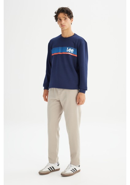 Regular Fit Normal Kesim Bisiklet Yaka Baskılı Lacivert Sweatshirt fiyatları