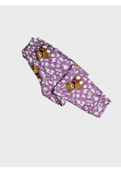 Kız Çocuk Pamuklu Lila Renk Ayıcık Desenli Uzun Kollu Pijama Takımı fırsatları