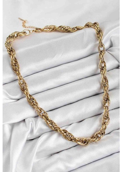 316 L Çelik Halat Model Gold Renk Kadın Kolye