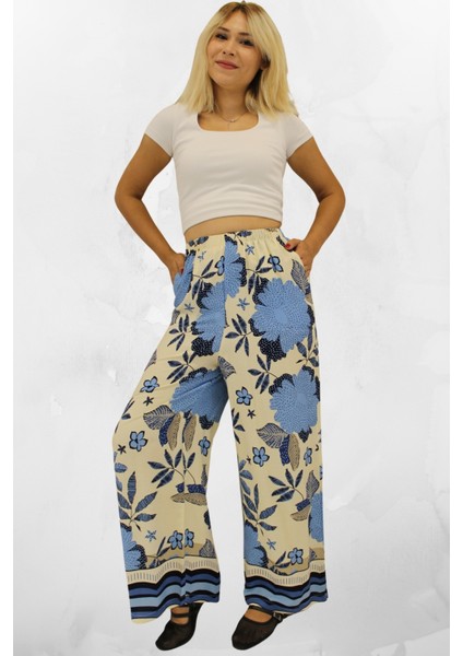 Rahat Kesim Beli Lastikli Viskon Kumaş Bol Paça Kadın Pantolon modelleri