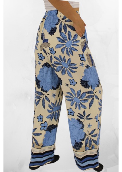 Rahat Kesim Beli Lastikli Viskon Kumaş Bol Paça Kadın Pantolon