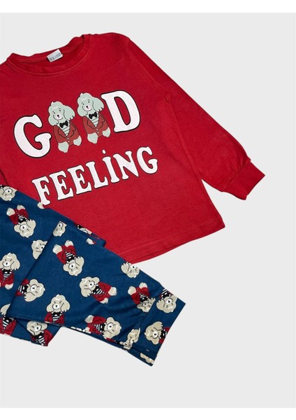 Erkek Çocuk Pamuklu Bordo Renk Sevimli Köpekler Desenli Uzun Kollu Pijama Takımı fiyatları