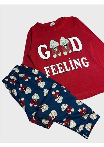 Erkek Çocuk Pamuklu Bordo Renk Sevimli Köpekler Desenli Uzun Kollu Pijama Takımı modelleri