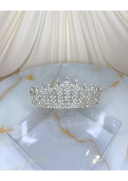 Döküm Zirkon Taşlı Yüksek Prenses Gelin Tacı