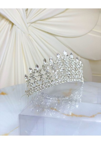 Döküm Zirkon Taşlı Yüksek Prenses Gelin Tacı fırsatları