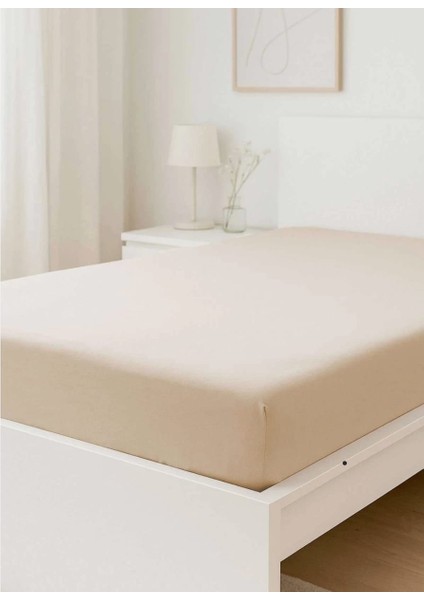 Çift Kişilik Düz Penye %100 Pamuklu Lastikli Çarşaf 160X200 Newsheet Bej