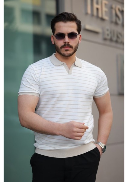 Erkek Kısa Kollu Çizgi Desenli Örme Kumaş Tshirt fiyatları