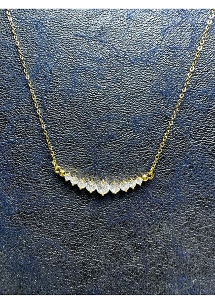 Paslanmaz Çelik Sıralı Taşlı Kolye Gold fiyatları