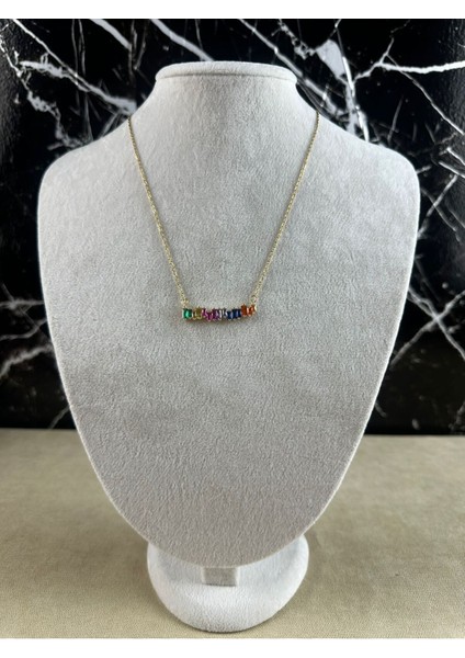 Renkli Taşlı Çelik Kolye Gold
