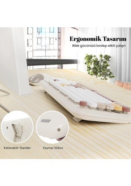 Kablosuz Klavye ve Mouse Set Renkli Sevimli 100 Tuşlu Pc Notebook Laptop Uyumlu Klavye ve Fare Ev Ofis Kullanımına Uygun Ingilizce Q Klavye fiyatları