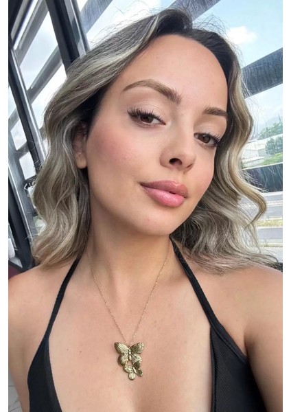 Altın Renk Kelebek Figürlü Çelik Kolye