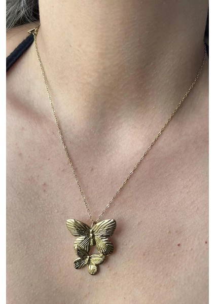 Altın Renk Kelebek Figürlü Çelik Kolye fiyatları