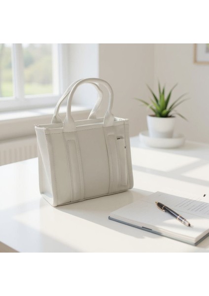 Kadın Şık Suni Deri Fermuarlı Beyaz Omuz ve El Çantası