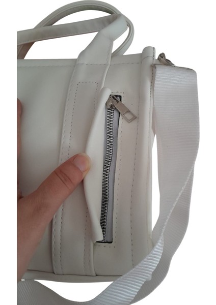 Kadın Şık Suni Deri Fermuarlı Beyaz Omuz ve El Çantası