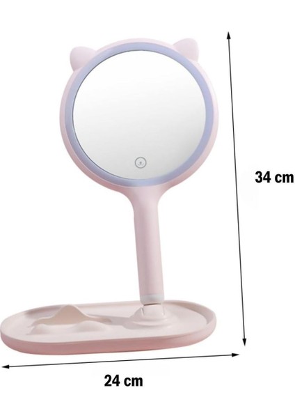 Buffer® Kedi Kulaklı Telefon Standlı Yuvarlak Dokunmatik LED Ayarlı Masa Üstü Makyaj Aynası modelleri