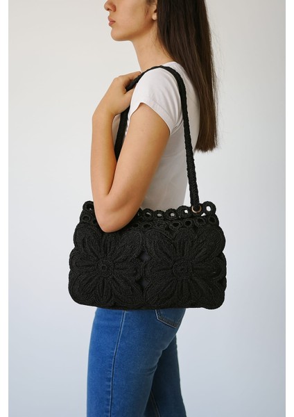 El İşi Örgü Siyah Çanta