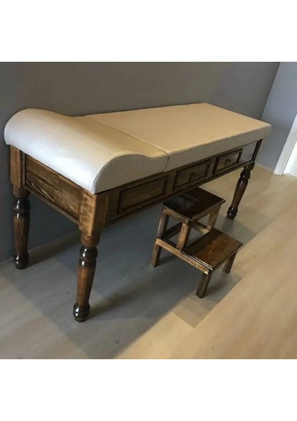 Ahşap Çekmeceli ve Eskobalı Muayene Masası | Tornalı Ayaklı, Ayarlanabilir ve El Yapımı