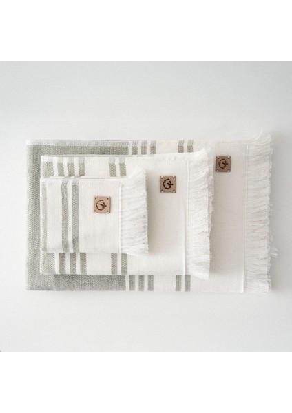 Erva 3'lü Havlu Seti Organik Pamuk Keten Melanj Haki