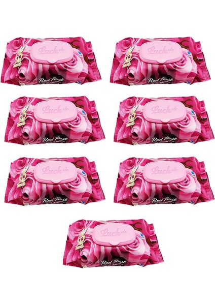 Litaetrend 7 Paket Red Rose Islak Havlu Mendil 90 Adet Kapaklı Gül Kokulu