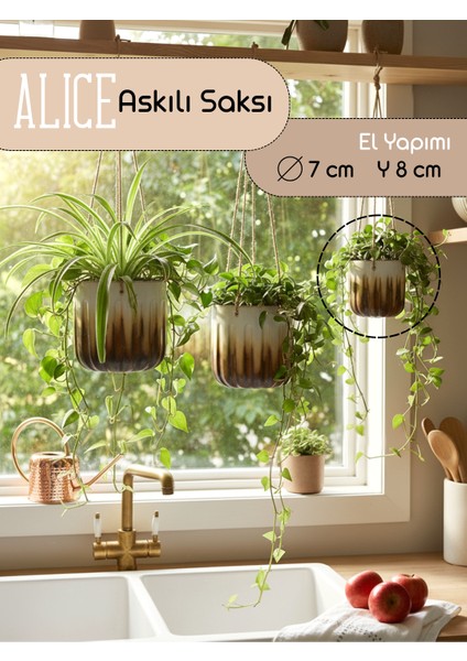 Alice Askılı Seramik Saksı Karamel Ç 7cm Y 8cm
