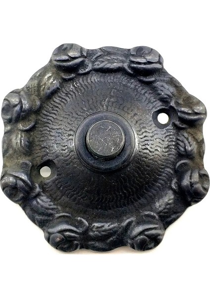 Antika Tarz Dekoratif Pirinç Güllü Kapı Zili - 75MM, Oksit