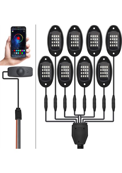 8 Pod Rgb LED Kaya Işıkları Kiti Alt Aydınlatmalı Çok Renkli Neon Işık Pod'u Bluetooth Uygulama Kontrolü ile Kamyon, Atv, Utv, Suv Için (Yurt Dışından) fırsatları