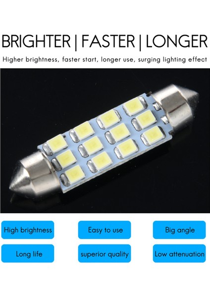 42MM 12 Smd 3528 LED Beyaz Araba Iç Mekan C5W Dome Festoon Ampul Işık Lambası Dc 12V (Yurt Dışından) modelleri