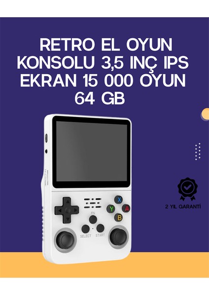 R36S Retro El Konsolu 64 GB – 15.000 Oyun, Geniş Platform Desteği, 3.5” IPS Ekran