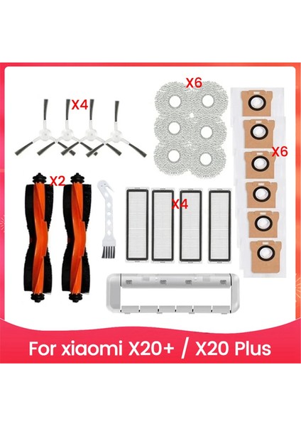 Robot Süpürge X20+ / X20 Plus Ana Yan Fırça Filtresi Paspas Bezi Toz Torbası Yedek Parça Kiti (Yurt Dışından)
