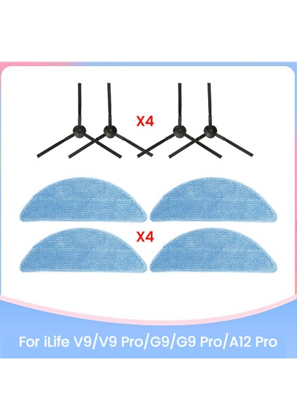 V9/v9 Pro/g9/g9 PRO/A12 Pro Yedek Parçaları Yan Fırça ve Yıkanabilir Mikrofiber Paspas Bezi (Yurt Dışından)