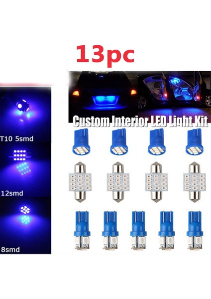 13 Adet Kombine LED Işık Iç Mekan Paketi Kiti Buz Mavisi T10 Kubbe Harita Plaka Lambası Ampulleri (Yurt Dışından) fırsatları