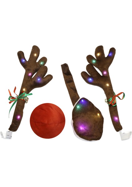Araba Ren Geyiği Boynuzları, LED Işıklı Boynuz Kiti, Ren Geyiği Boynuzları, Burun, Kuyruk, Noel Süslemeleri (Yurt Dışından)