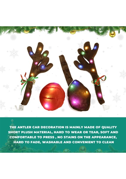 Araba Ren Geyiği Boynuzları, LED Işıklı Boynuz Kiti, Ren Geyiği Boynuzları, Burun, Kuyruk, Noel Süslemeleri (Yurt Dışından) fırsatları
