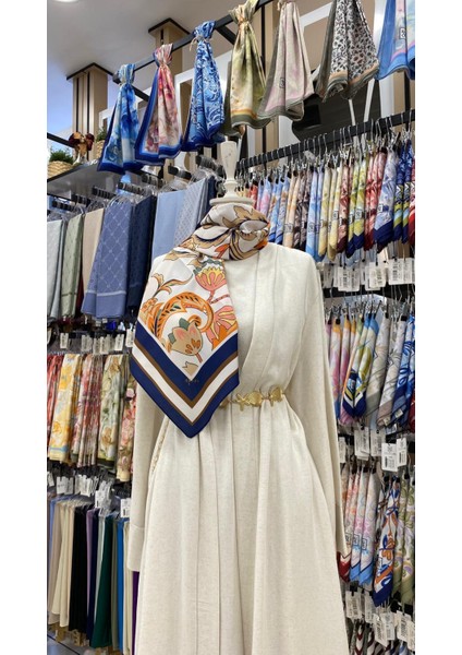 Lotus Desenli Eşarp Lacivert