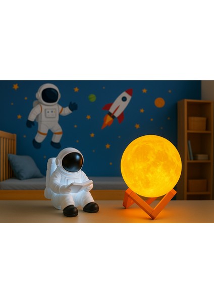 Oturan Astronot ve 3D Küre LED Gece Lambası Tabletli Astronot fırsatları