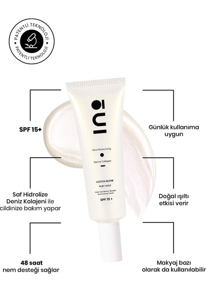 Catch Glow SPF15 Işıltılı Nemlendirici Krem - Ruby Gold - Saf Kolajen fırsatları