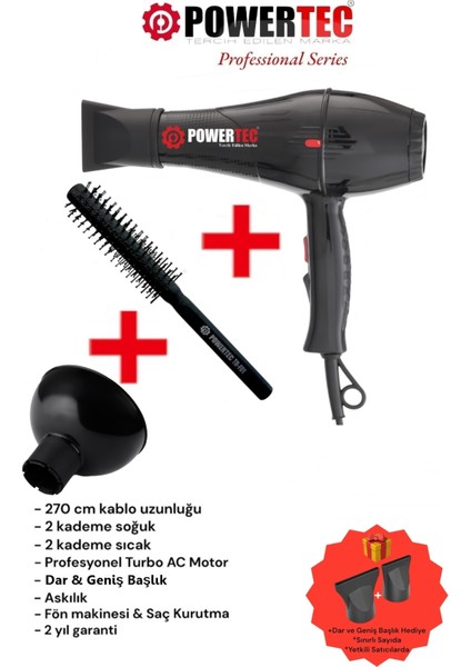 TR-701 Profesyonel Fön Makinesi + Vigo Difüzör Başlık + Profesyonel Fön Fırçası