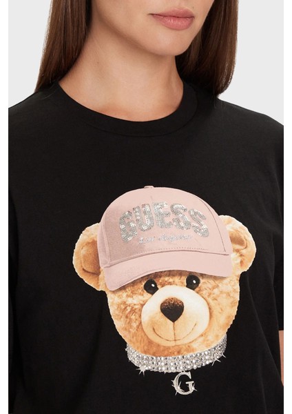 Teddy Baskılı % 100 Pamuk Relaxed Fit Bisiklet Yaka T Shirt V5BI09I3Z14 Bayan T Shirt V5BI09 I3Z14 Jblk fırsatları