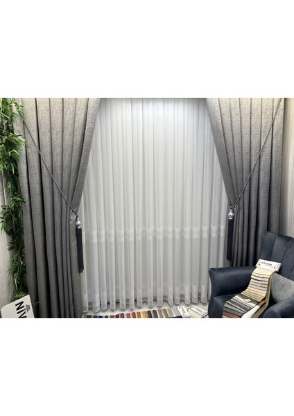 Nivemeshome Hercai HY019 Gümüş 1/2,5 Sık Pileli Tül Perde Apm indirimleri